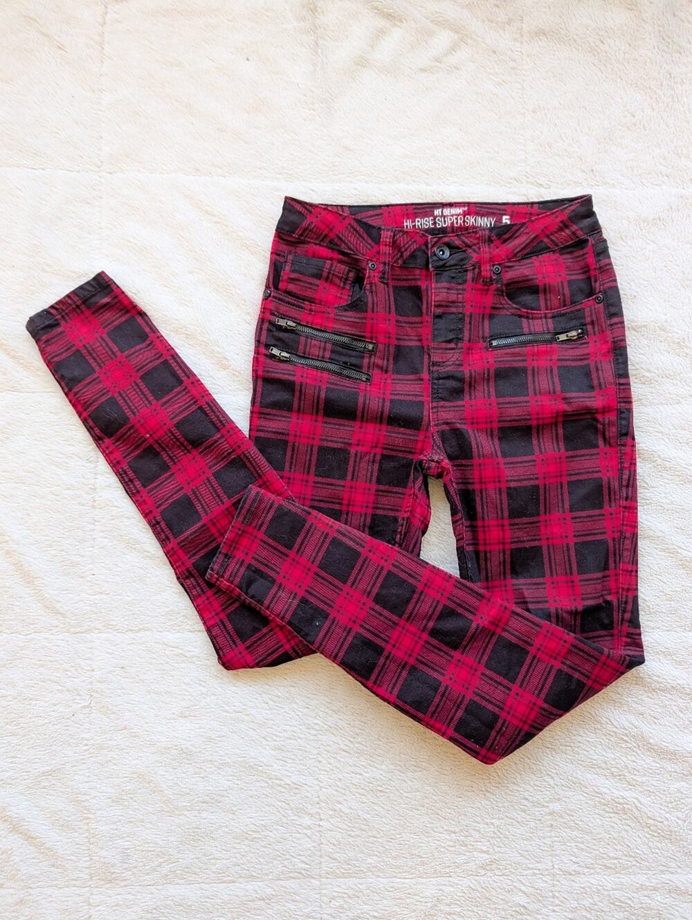 Hot Topic Mid Rise Plaid Skinny Leg Jeans